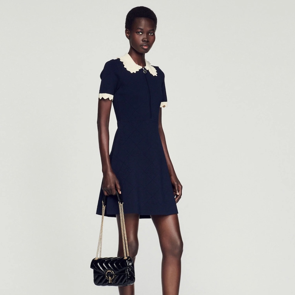 SANDRO Navy Blue Collared Dress
